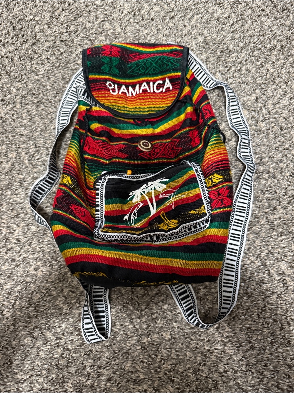 Jamaica Rasta Stripe Canvas Backpack - Red/Green/Yellow/Black